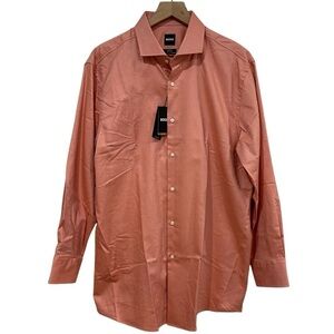 HUGO BOSS NWT Men’s Sharp Fit Easy Iron Button-Down Shirt Dark Orange SZ XL(17)